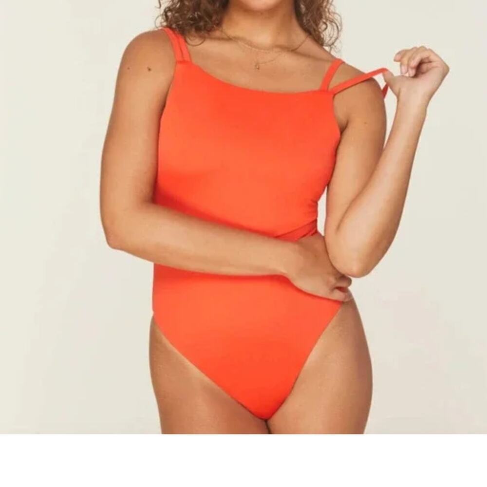 Andie‎ One Piece Swimsuit Rokaway Sire Orange Square Neck Sz L Swimwear